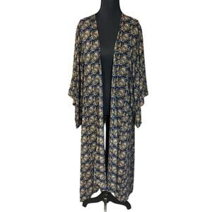 Floral Kimono Robe in Blue and Gold